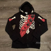 Hearujoy Harajuku affliction style skull zip up hoodie y2k tops grunge oversized sweatshirt goth streetwear gothic hoodies women clothes